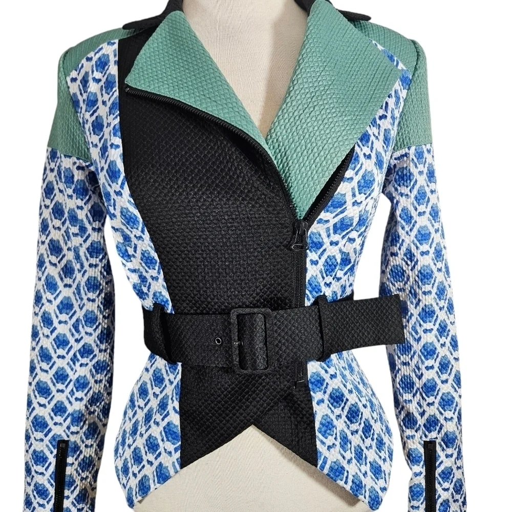 Peter Pilotto Blue Print & Colorblock Chic Blazer